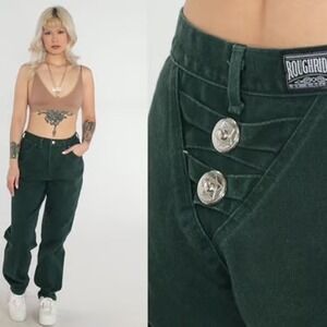 Vintage Roughrider By Circle T Green Western Jeans High Waist Star Concho 9/10